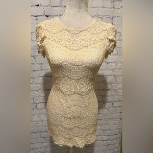 LeShop BLACK - Cream Lace Dress Size Small Zipper Back